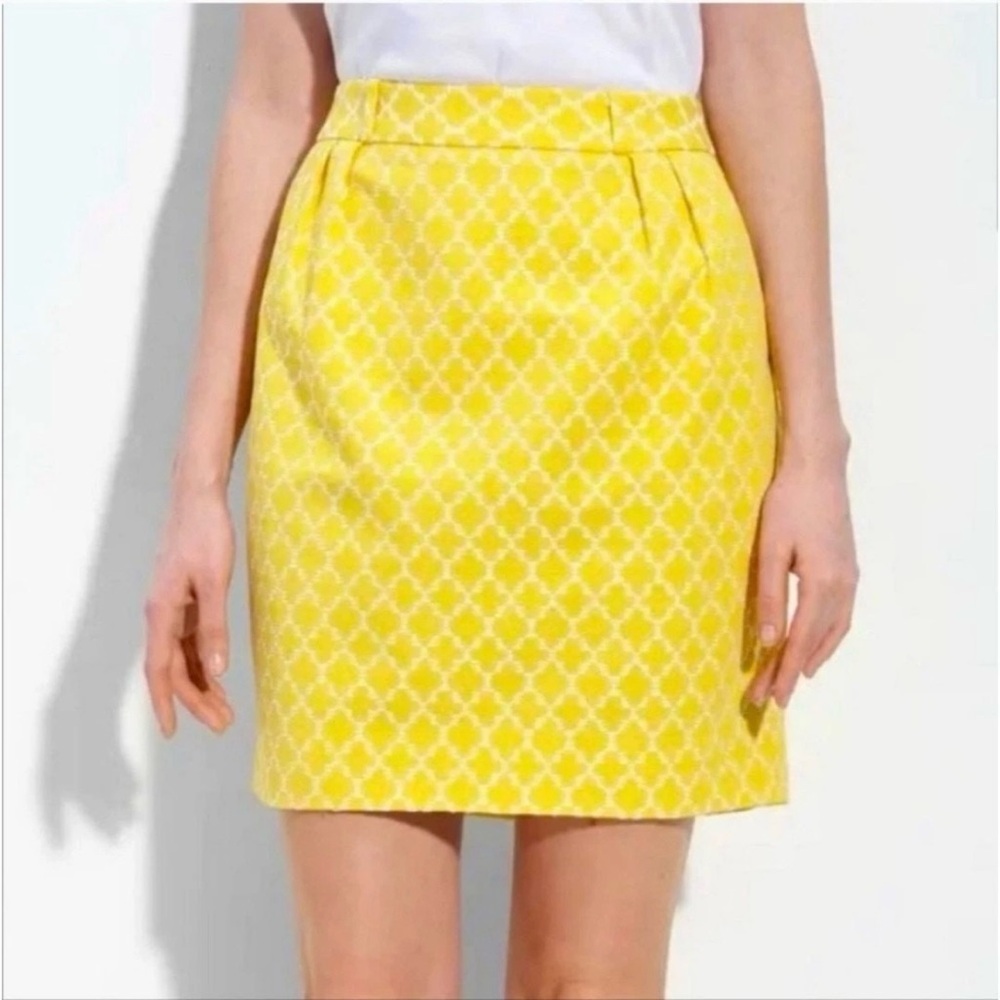 KATE SPADE Yellow & White Size 4 Meredith Jacquard Design Skirt With Pockets